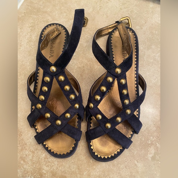 Black Studded Prada Sandals 37 7 - Picture 1 of 6